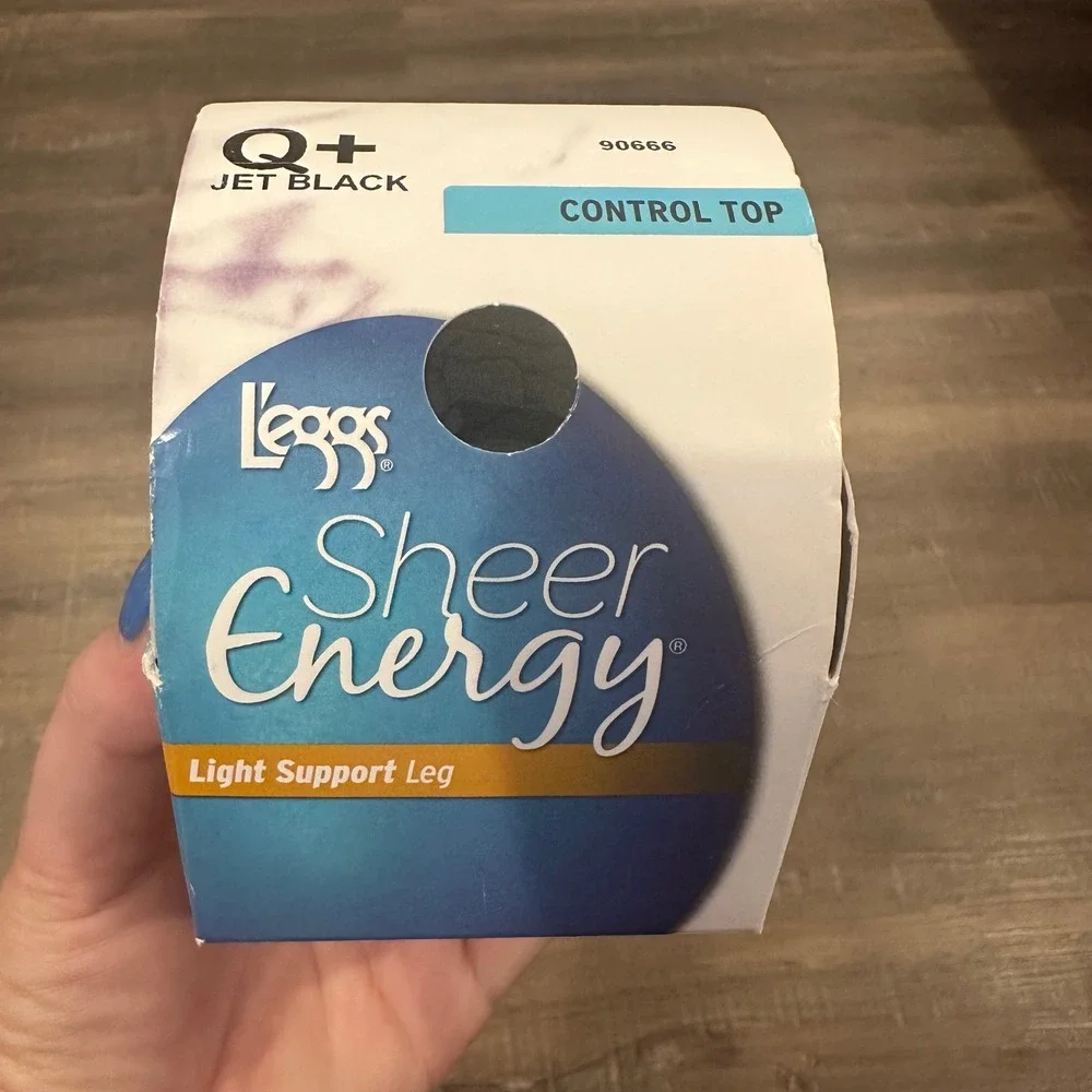 Leggs Sheer Energy Control Top Pantyhose Jet Black Size Q+ Extra Large 90666